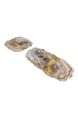 2 tappetini bagno - Bianco e dorato - 50 x 60/60 x 100 cm