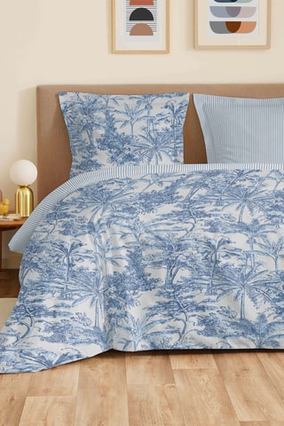 Parure de draps réversible en coton - 57 fils/cm² - Bleu