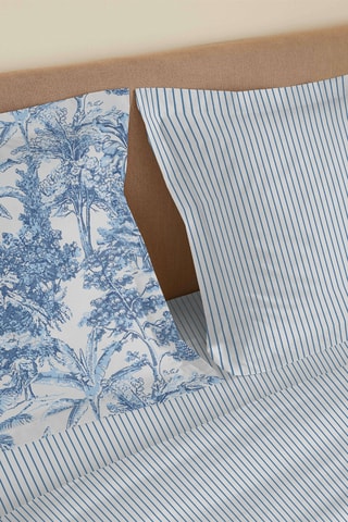 Parure de draps réversible en coton - 57 fils/cm² - Bleu