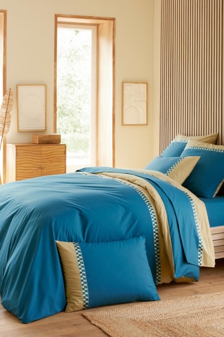 Funda nórdica reversible de algodón peinado 80 hilos/cm² Lino - Azul cobalto