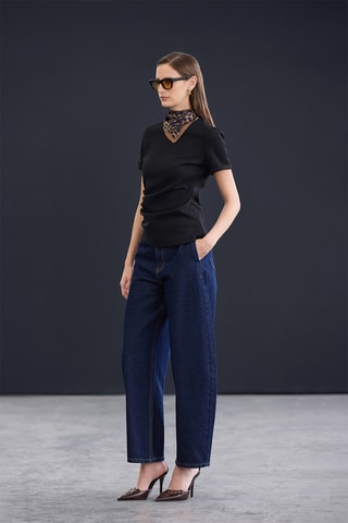 Jeans loose a vita alta - Blu scuro