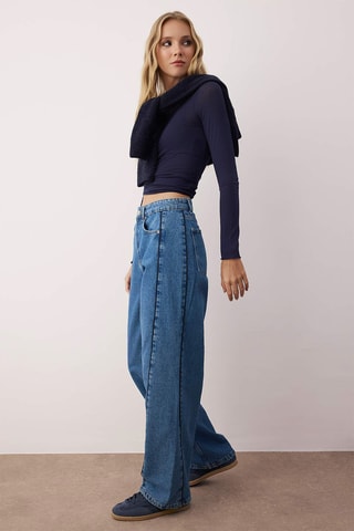 Jean loose taille haute - Bleu