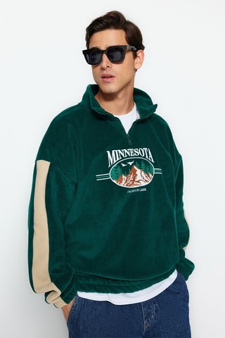 Felpa oversize in velluto - Bianco, beige e verde