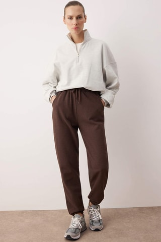 Pantaloni sportivi a vita alta - Marrone chiaro