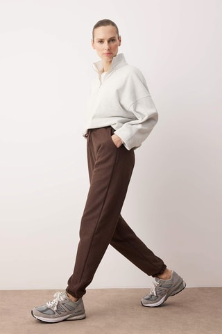 Pantaloni sportivi a vita alta - Marrone chiaro