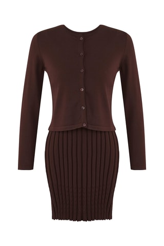 Abito taglio dritto e cardigan - Marrone
