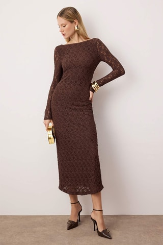 Abito a tubino in pizzo - Marrone scuro