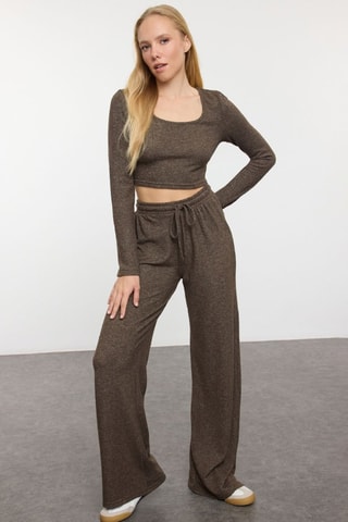 Crop top e pantaloni wide legs - Marrone
