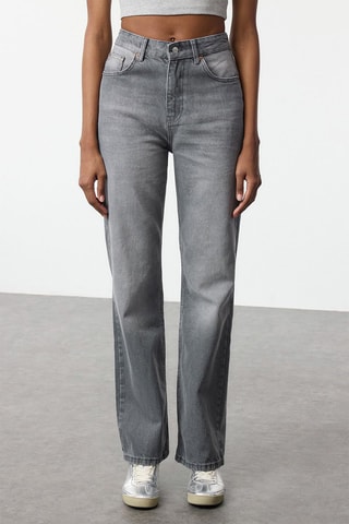 Jean wide legs taille haute - Gris