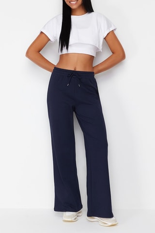 Pantaloni wide legs a vita alta - Blu