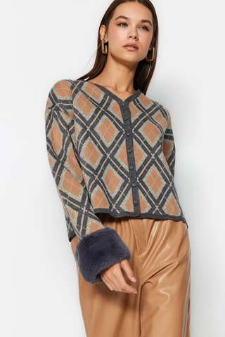 Cardigan - Arancione, beige e grigio