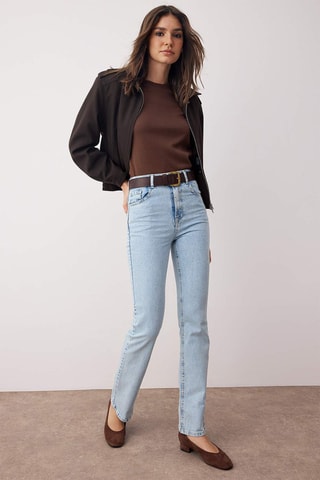 Jean droit taille haute - Bleu