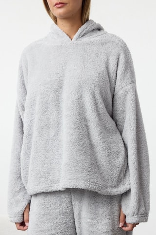 Pigiama con cappuccio in pile - Grigio