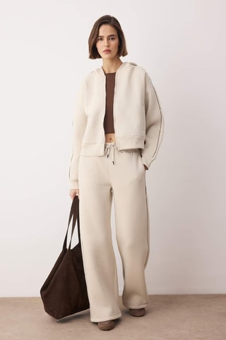 Felpa e pantaloni sportivi a vita alta - Beige e marrone