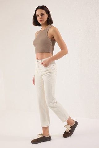 Jean droit taille haute - Blanc