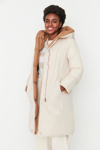 Piumino lungo double face chiaro e beige - Marrone