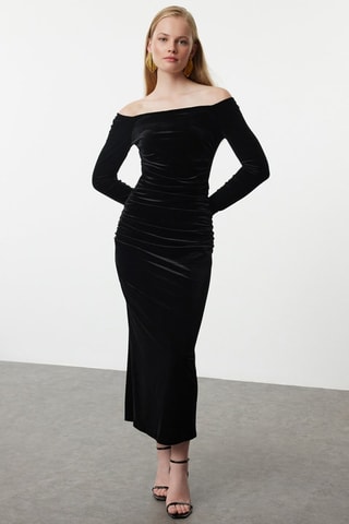 Abito a tubino in velluto - Nero