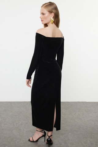 Abito a tubino in velluto - Nero