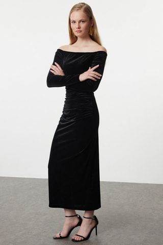 Abito a tubino in velluto - Nero