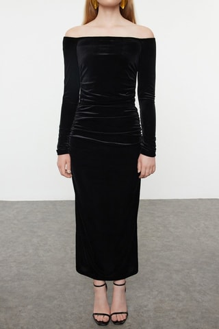 Abito a tubino in velluto - Nero