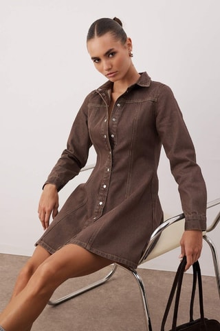 Abito a camicia in jeans - Marrone