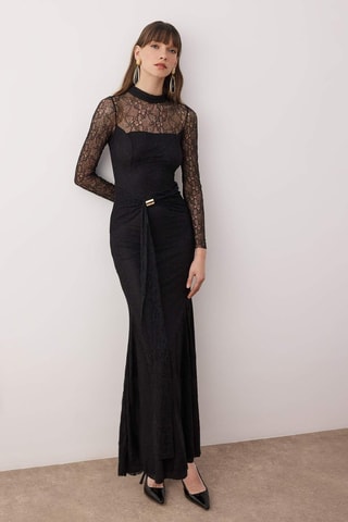 Abito lungo in pizzo - Nero