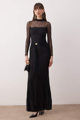 Abito lungo in pizzo - Nero
