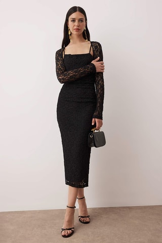 Abito a tubino in pizzo - Nero
