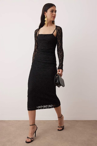 Abito a tubino in pizzo - Nero
