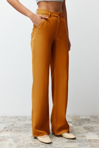 Pantalon wide legs taille haute - Marron