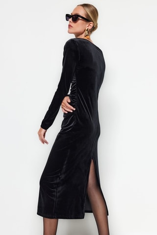 Abito midi in velluto - Nero