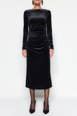 Abito midi in velluto - Nero