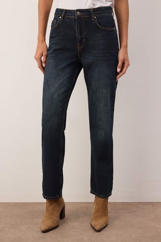 Jean straight taille haute - Bleu
