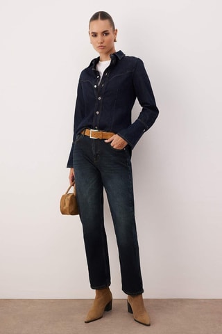 Jean straight taille haute - Bleu