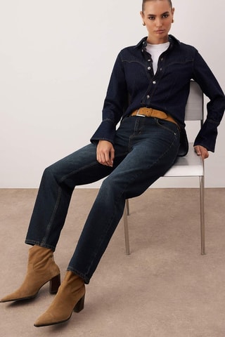 Jean straight taille haute - Bleu