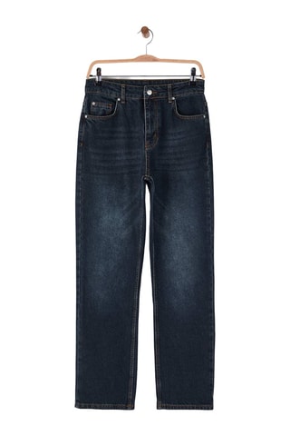 Jean straight taille haute - Bleu