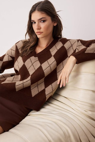 Maglia oversize - Beige e marrone