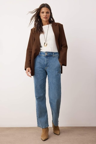 Jeans straight a vita alta - Bianco e blu