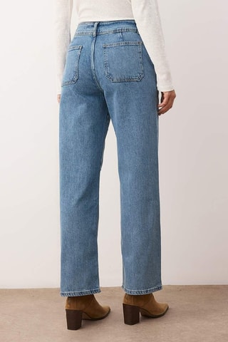 Jeans straight a vita alta - Bianco e blu