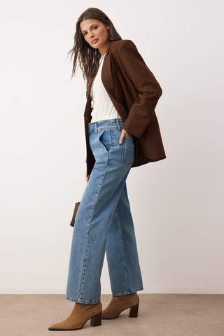 Jeans straight a vita alta - Bianco e blu