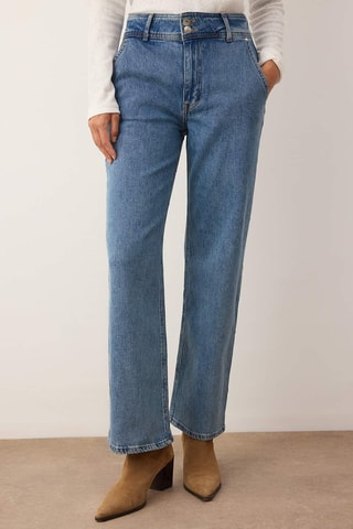 Jeans straight a vita alta - Bianco e blu