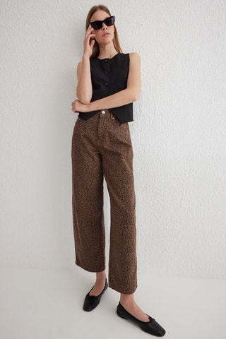 Jean regular taille haute - Noir et marron