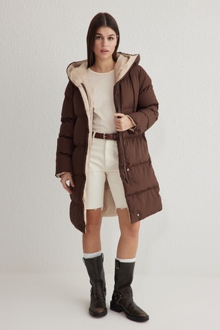 Cappotto double face regular con cappuccio - Marrone