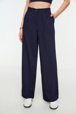 Pantalon wide legs taille haute - Bleu marine