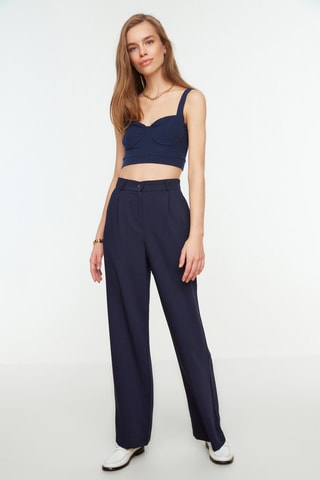 Pantalon wide legs taille haute - Bleu marine