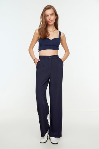 Pantalon wide legs taille haute - Bleu marine