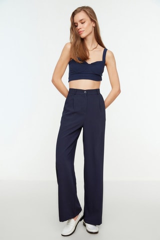 Pantalon wide legs taille haute - Bleu marine
