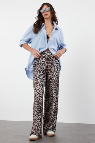 Pantalon wide legs - Beige, noir et marron