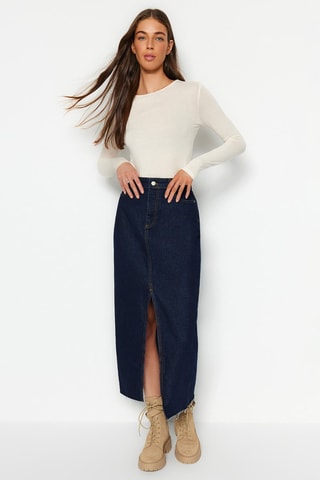 Gonna taglio dritto in jeans - Grigio, blu e arancione