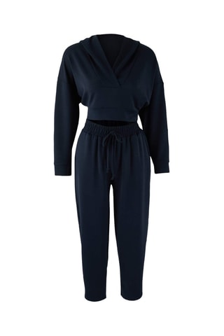 Felpa corta con cappuccio e pantaloni 7/8 - Grigio